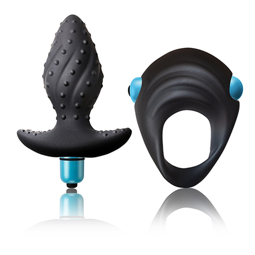 Rocks-Off Ibex Men-X Vibro-Butt Plug + Vibro-Cockring, schwarz/blau - vergleichen und günstig kaufen