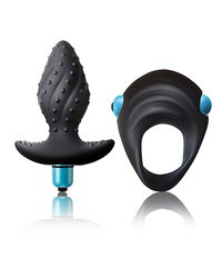 Rocks-Off Ibex Men-X Vibro-Butt Plug + Vibro-Cockring, schwarz/blau