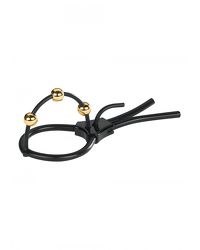 Mystim Pearly Pete Corona Strap: Elektro-Eichelring, schwarz/gold