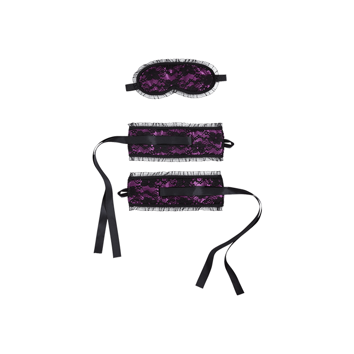 Satin-Handfesseln und Maske, schwarz/lila - vergleichen und g&uuml;nstig kaufen