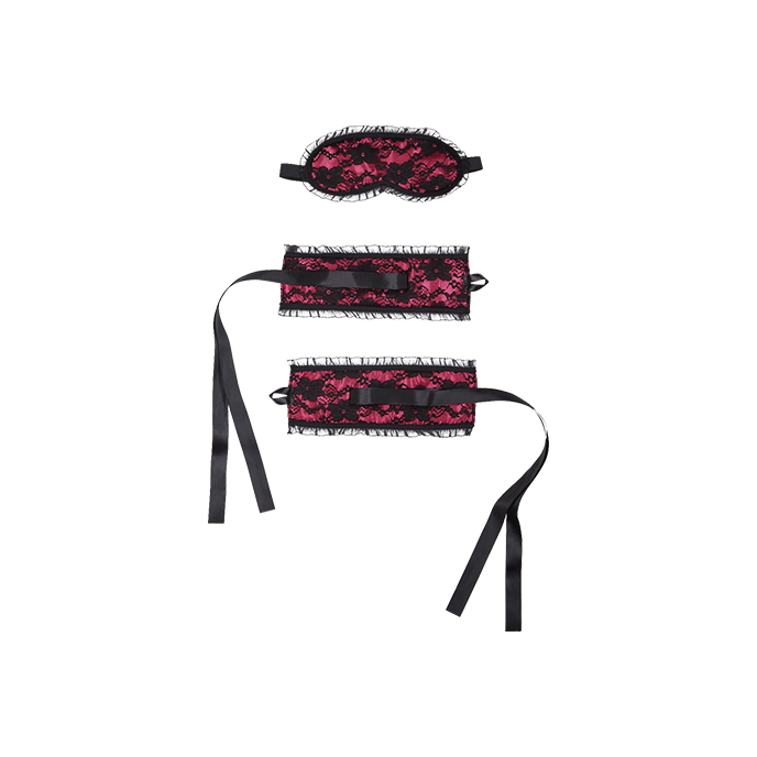 Satin-Handfesseln und Maske, schwarz/pink - vergleichen und g&uuml;nstig kaufen