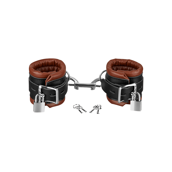 Leder-Handfesseln gepolstert und abschließbar, braun/schwarz - vergleichen und g&uuml;nstig kaufen