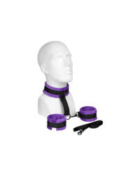 Hals-Hand-Fessel mit Führleine, schwarz/lila