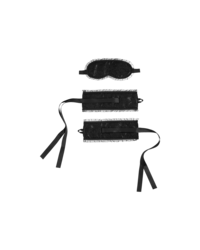 Satin-Handfesseln und Maske, schwarz