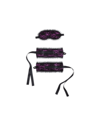 Satin-Handfesseln und Maske, schwarz/lila
