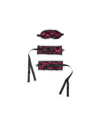 Satin-Handfesseln und Maske, schwarz/pink