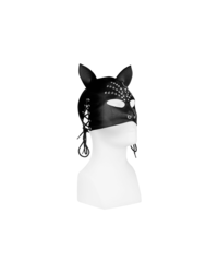 Leder-Kopfmaske mit Katzenohren, schwarz