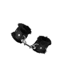 Leder-Handfesseln mit Plüsch, schwarz