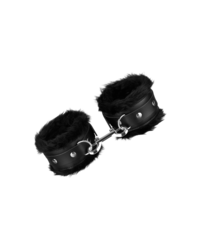 Leder-Fußfesseln mit Plüsch, schwarz