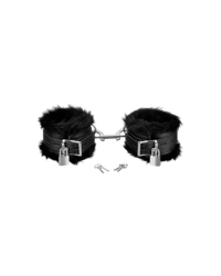 Leder-Fußfesseln mit Plüsch und abschließbar, schwarz