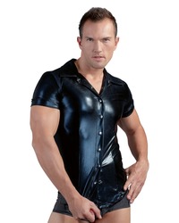 Wetlook-Hemd mit Knopfleiste, schwarz