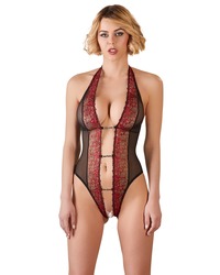 Ouvert-Spitzen-Body, schwarz/rot