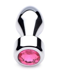 Aluminium Butt Plug mit rosa Kristall - Medium