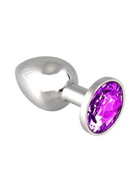 Edelstahl-Buttplug mit lila Kristall (75g)