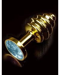 Dolce Piccante Jewellery Small Ribbed: Edelstahl-Analplug, gold/blau