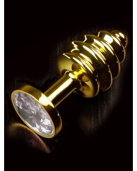 Dolce Piccante Jewellery Small Ribbed: Edelstahl-Analplug, gold/klar