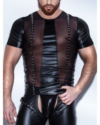 Noir Handmade: Wetlook-Netz-Shirt, schwarz - vergleichen und günstig kaufen