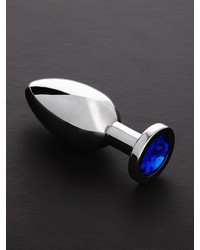 Triune Jeweled Butt Plug Blue: Edelstahl-Analplug mit Kristall, blau