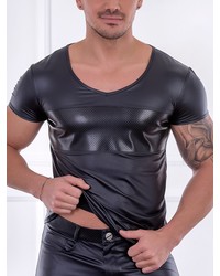 Patrice Catanzaro Paul: Wetlook-Kunstleder-Shirt, schwarz - vergleichen und günstig kaufen