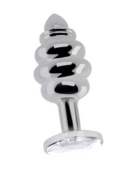 Rich R19: Analplug gerippt mit Kristall, silber (38mm)