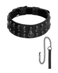 Ouch! Skulls and Bones Biker Skull Collar with Leash: Halsfessel mit Führlein... - vergleichen und g&uuml;nstig kaufen
