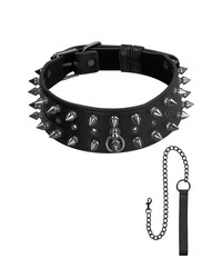 Ouch! Skulls and Bones Biker Spike Collar with Leash: Halsfessel mit Führlein... - vergleichen und g&uuml;nstig kaufen