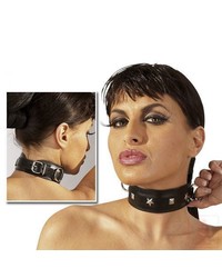 Leder-Halsfessel mit Nieten, schwarz