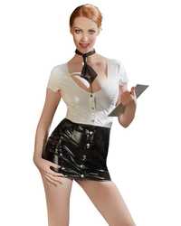 Lack-Sekretärin-Minikleid, schwarz/weiß