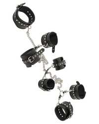 Leder-Körperfessel mit Nieten und Ketten, schwarz